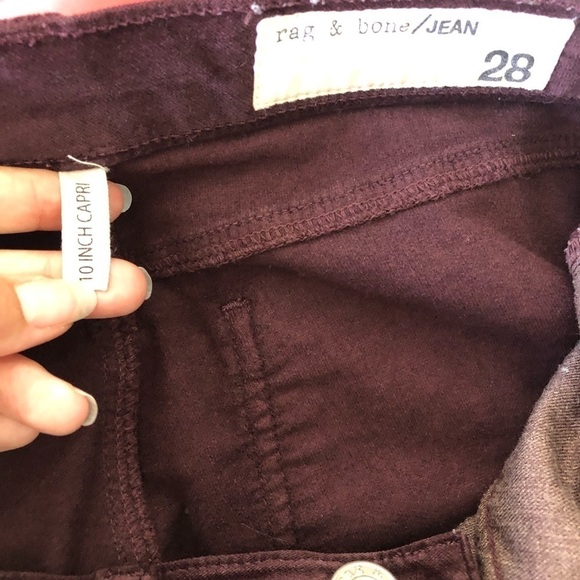 Rag & Bone Velvet Wine Purple High Rise 10 Inch Capri 28 - Picture 4 of 10